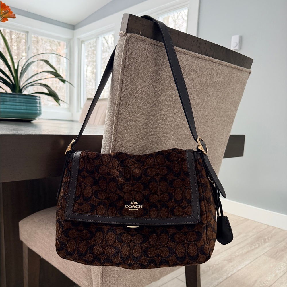 Coach Large Etta Flap Bag in Signature Chenille